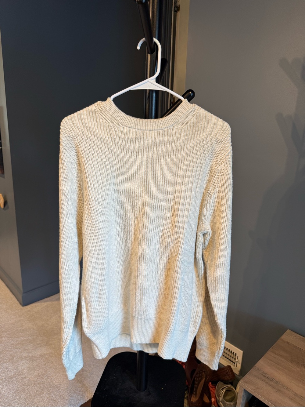Buck Mason Cream Ribbed Crewneck Sweater